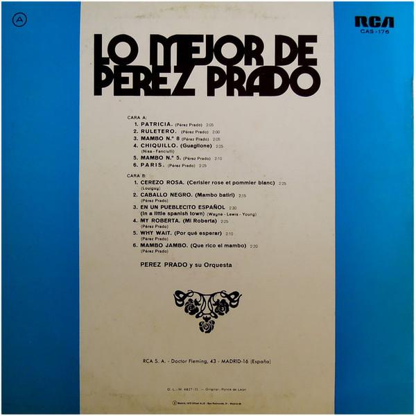 Perez Prado And His Orchestra - Lo Mejor De Perez Prado | RCA Camden (CAS-176) - 2