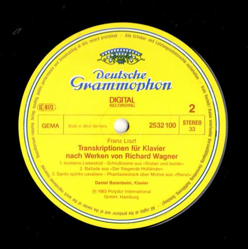 Franz Liszt , Daniel Barenboim - Transkriptionen Für Klavier Nach Werken von Richard Wagner | Deutsche Grammophon (2532 100) - 3