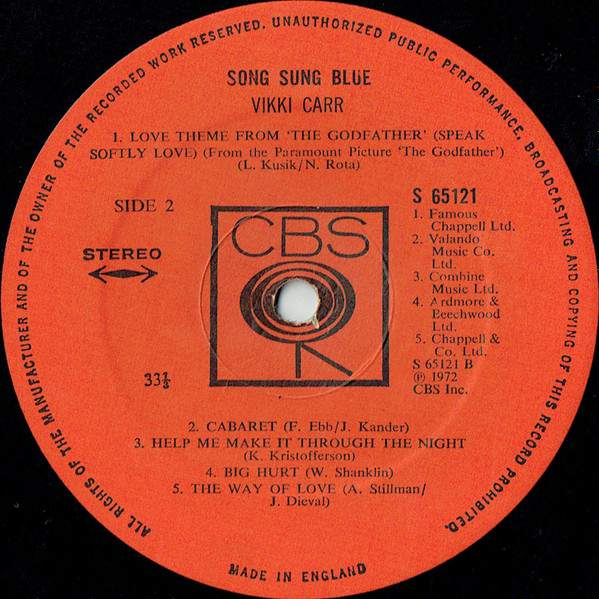 Vikki Carr - Song Sung Blue | CBS (65121) - 4 Vikki Carr - Song Sung Blue | CBS (65121) - 4