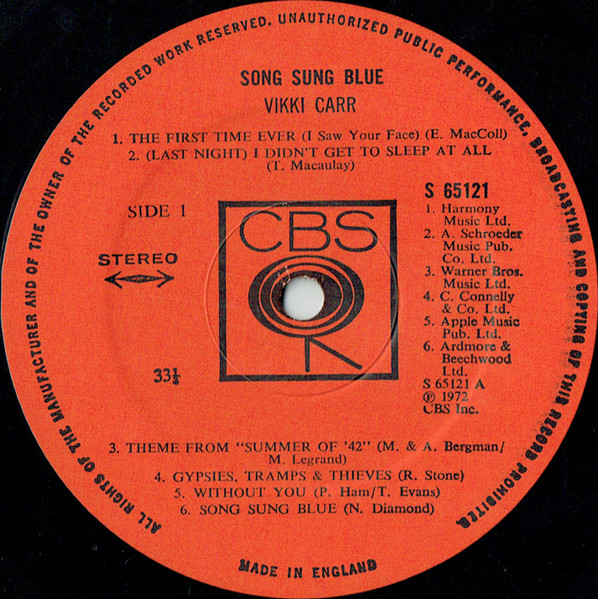 Vikki Carr - Song Sung Blue | CBS (65121) - 3 Vikki Carr - Song Sung Blue | CBS (65121) - 3