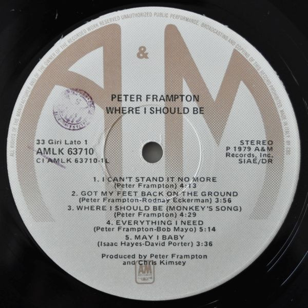 Peter Frampton - Where I Should Be | A&M Records (AMLK 63710) - 3 Peter Frampton - Where I Should Be | A&M Records (AMLK 63710) - 3