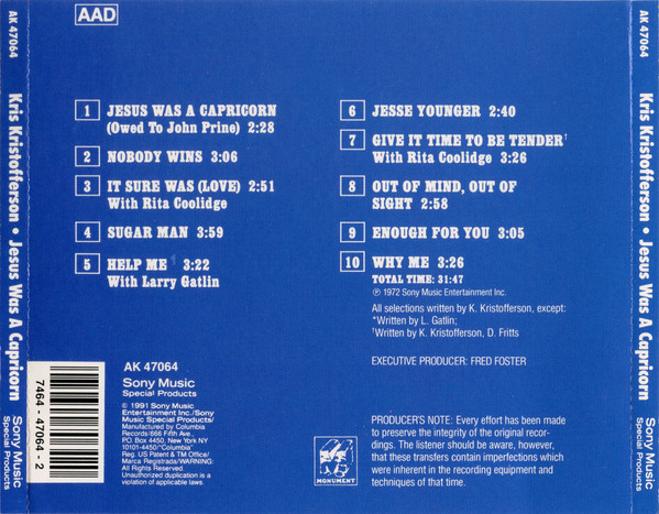 Kris Kristofferson - Jesus Was A Capricorn | Sony Music Special Products (AK 47064) - 2 Kris Kristofferson - Jesus Was A Capricorn | Sony Music Special Products (AK 47064) - 2