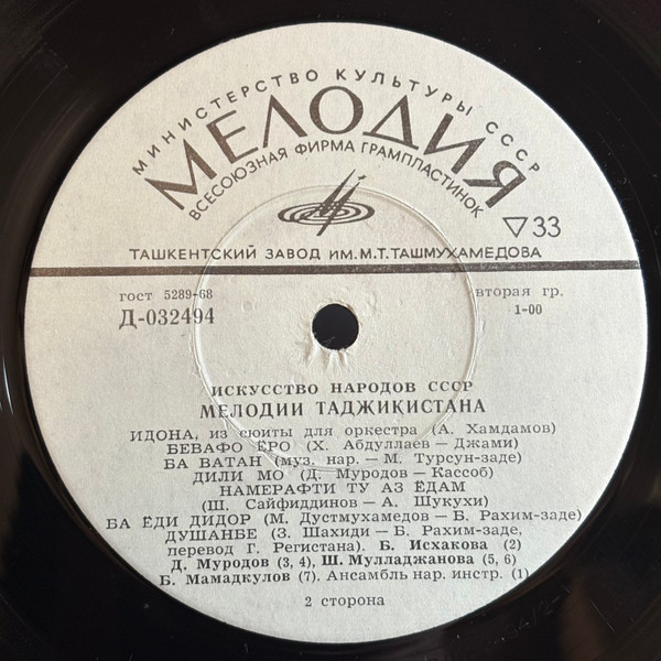 Various - Искусство Народов СССР – Мелодии Таджикистана | Мелодия (Д-032493) - 2