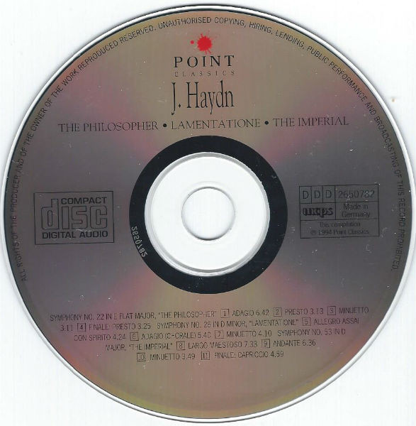 Joseph Haydn , Alberto Lizzio , Musici Di San Marco - The Philosopher ● Lamentatione ● The Imperial | Point Classics (265078-2) - 2
