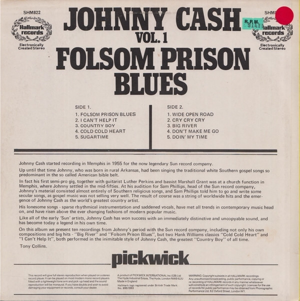 Johnny Cash - Folsom Prison Blues Vol. 1 | Hallmark Records (SHM 822) - 2