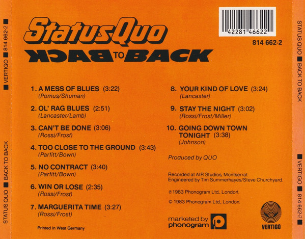Status Quo - Back To Back CD | Vertigo (814 662-2) - 2 Status Quo - Back To Back CD | Vertigo (814 662-2) - 2