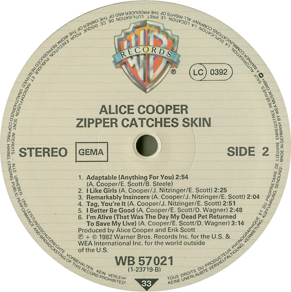 Alice Cooper - Zipper Catches Skin | Warner Bros. Records (WB K 57 021 (1-23719)) - 4
