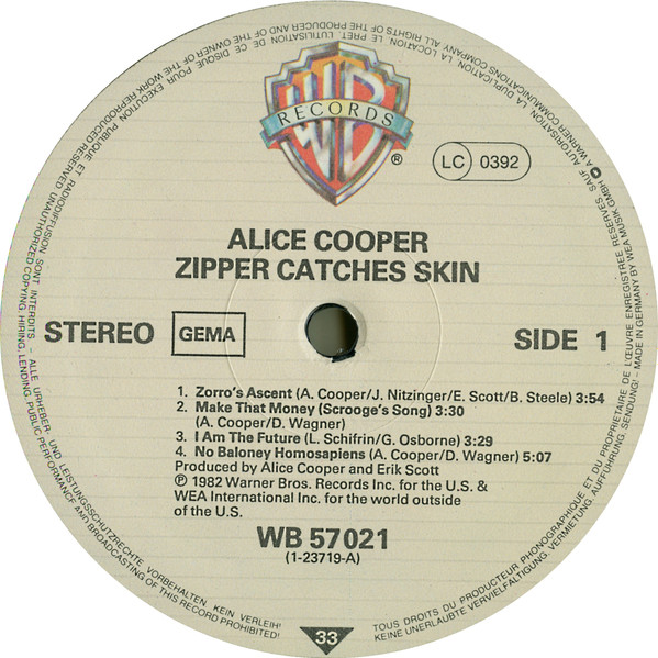 Alice Cooper - Zipper Catches Skin | Warner Bros. Records (WB K 57 021 (1-23719)) - 3