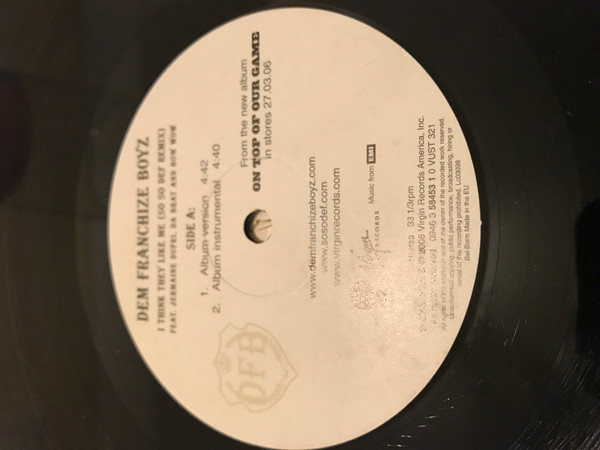 Dem Franchize Boyz F/ Jermaine Dupri , Da Brat & Bow Wow - I Think They Like Me (So So Def Remix) | Virgin (094635845310) - 2 Dem Franchize Boyz F/ Jermaine Dupri , Da Brat & Bow Wow - I Think They Like Me (So So Def Remix) | Virgin (094635845310) - 2
