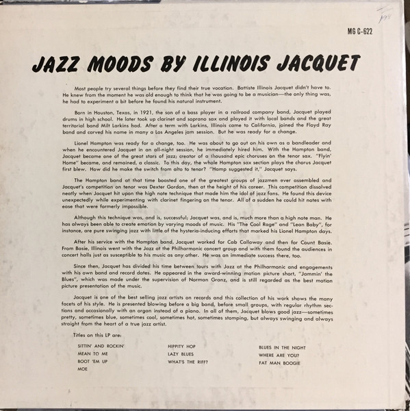 Illinois Jacquet - Jazz Moods [Vinyl] | Clef Records (MG C-622) - 2
