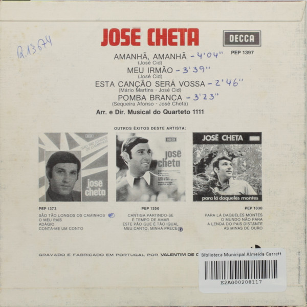 José Cheta - Amanhã, Amanhã | Decca (PEP 1397) - 2