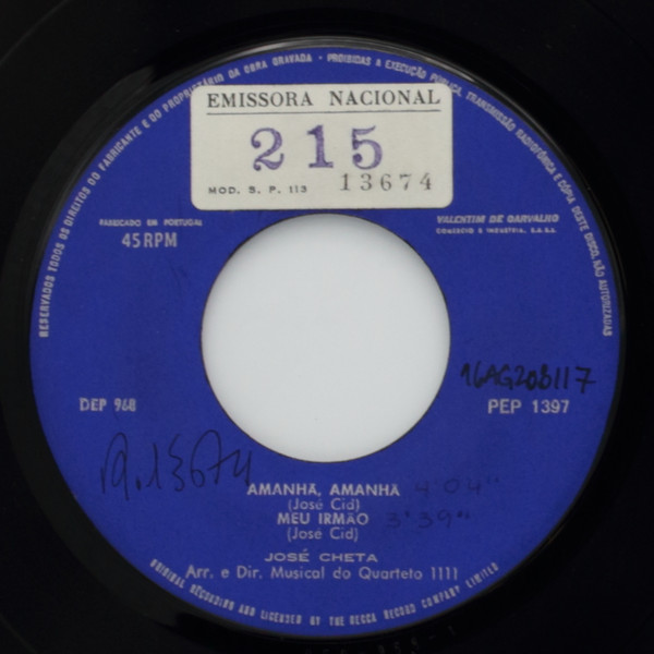 José Cheta - Amanhã, Amanhã | Decca (PEP 1397) - 3