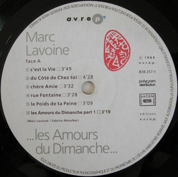 Marc Lavoine - ...Les Amours Du Dimanche... | AVREP (838 257-1) - 3