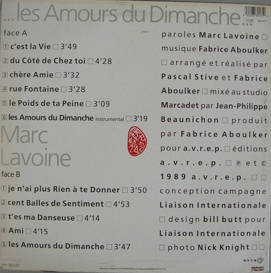 Marc Lavoine - ...Les Amours Du Dimanche... | AVREP (838 257-1) - 2