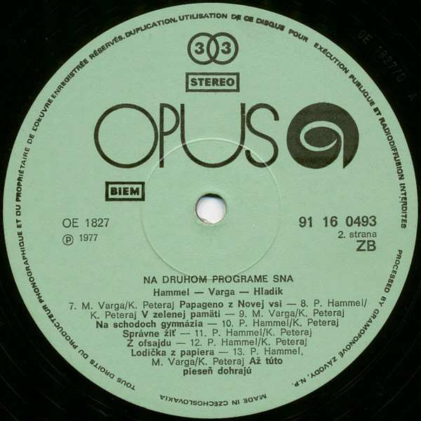 Pavol Hammel , Marián Varga , Radim Hladík - Na II. Programe Sna | Opus (9116 0493) - 4