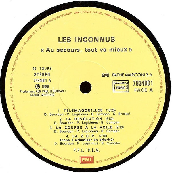Les Inconnus - Au Secours! Tout Va Mieux... | EMI (793400-1) - 3