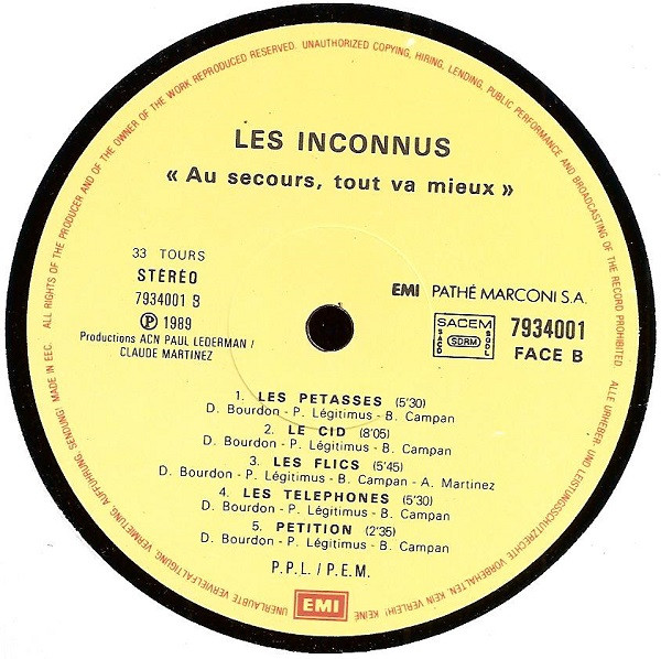 Les Inconnus - Au Secours! Tout Va Mieux... | EMI (793400-1) - 4
