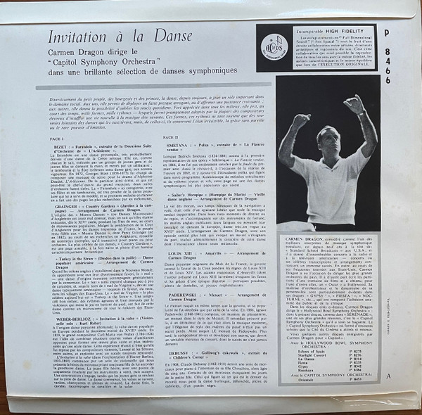 Carmen Dragon Conducts Capitol Symphony Orchestra - Invitation To The Dance | Capitol Records (P 8466) - 2