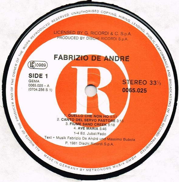 Fabrizio De André - Fabrizio De Andre' | Ricordi (0065.025) - 3