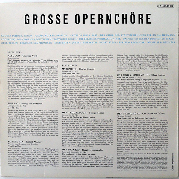 Various - Grosse Opernchöre | Electrola (1 C 063-28 419) - 2