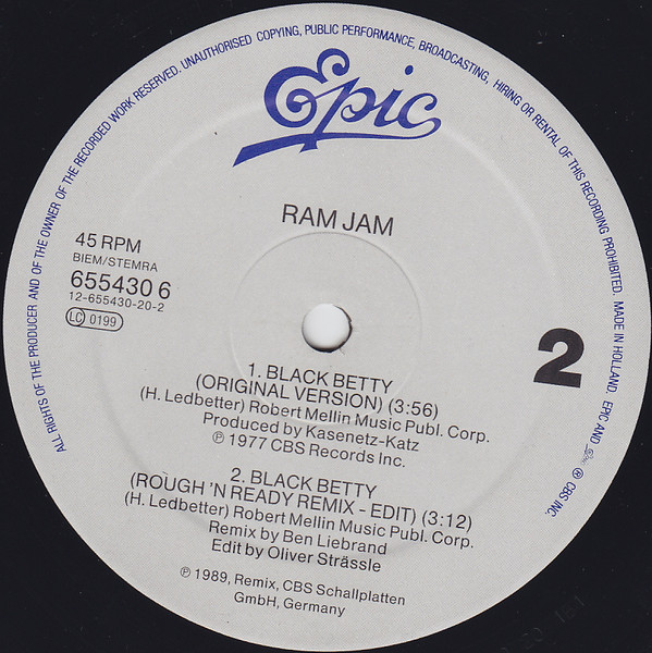 Ram Jam - Black Betty (Remix) | Epic (655430 6) - 4