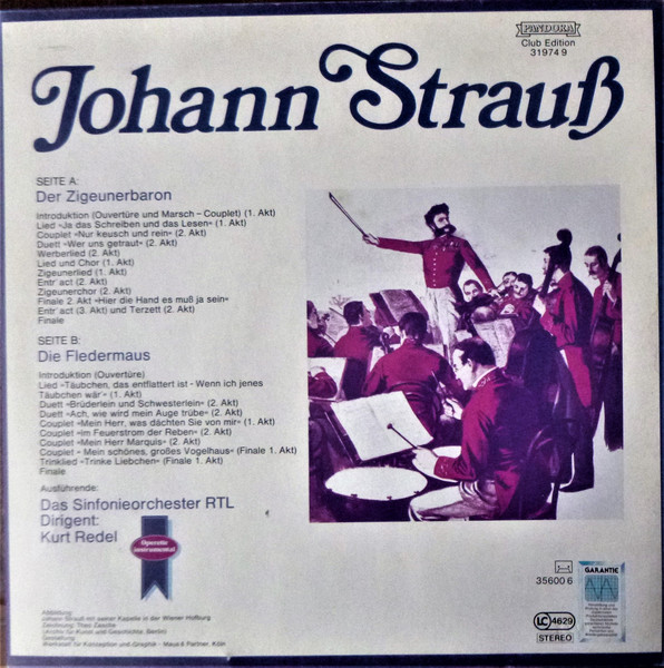 Johann Strauss Jr. − Orchestra Of Radio Luxembourg Dirigent: Kurt Redel - Die Fledermaus/Der Zigeunerbaron (Instrumental) | Pandora (31 974 9) - 2 Johann Strauss Jr. − Orchestra Of Radio Luxembourg Dirigent: Kurt Redel - Die Fledermaus/Der Zigeunerbaron (Instrumental) | Pandora (31 974 9) - 2
