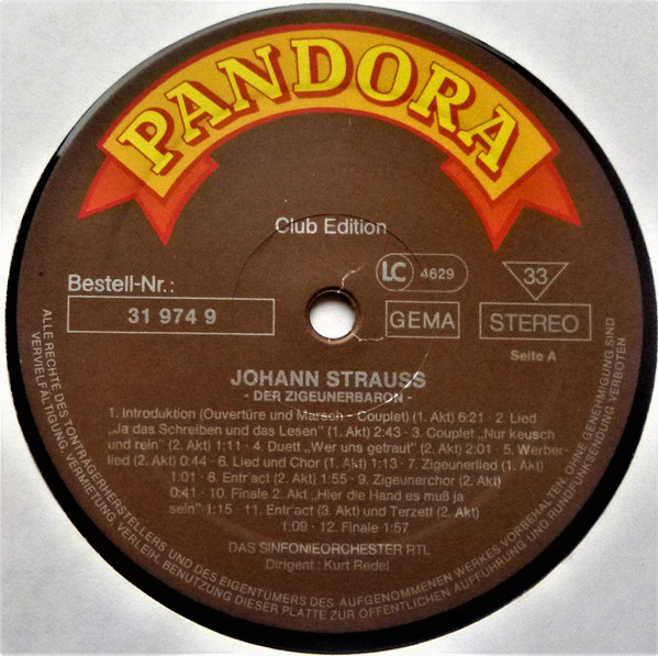 Johann Strauss Jr. − Orchestra Of Radio Luxembourg Dirigent: Kurt Redel - Die Fledermaus/Der Zigeunerbaron (Instrumental) | Pandora (31 974 9) - 3 Johann Strauss Jr. − Orchestra Of Radio Luxembourg Dirigent: Kurt Redel - Die Fledermaus/Der Zigeunerbaron (Instrumental) | Pandora (31 974 9) - 3