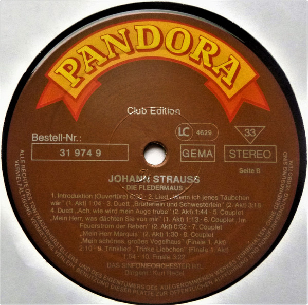 Johann Strauss Jr. − Orchestra Of Radio Luxembourg Dirigent: Kurt Redel - Die Fledermaus/Der Zigeunerbaron (Instrumental) | Pandora (31 974 9) - 4 Johann Strauss Jr. − Orchestra Of Radio Luxembourg Dirigent: Kurt Redel - Die Fledermaus/Der Zigeunerbaron (Instrumental) | Pandora (31 974 9) - 4