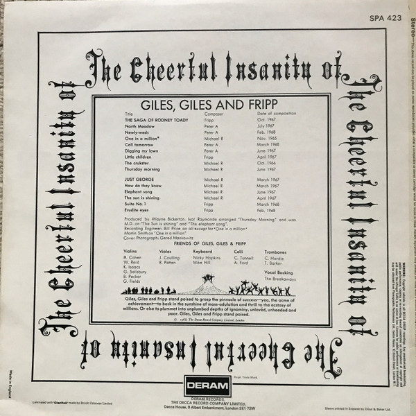 Giles, Giles And Fripp - The Cheerful Insanity Of Giles, Giles And Fripp [Vinyl] | Deram (SPA 423) - 2
