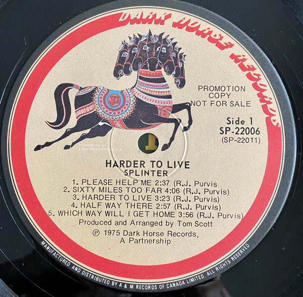 Splinter - Harder To Live | Dark Horse Records (SP-22006) - 2