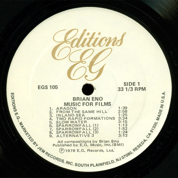 Brian Eno - Music For Films | Editions EG (EGS 105) - 3