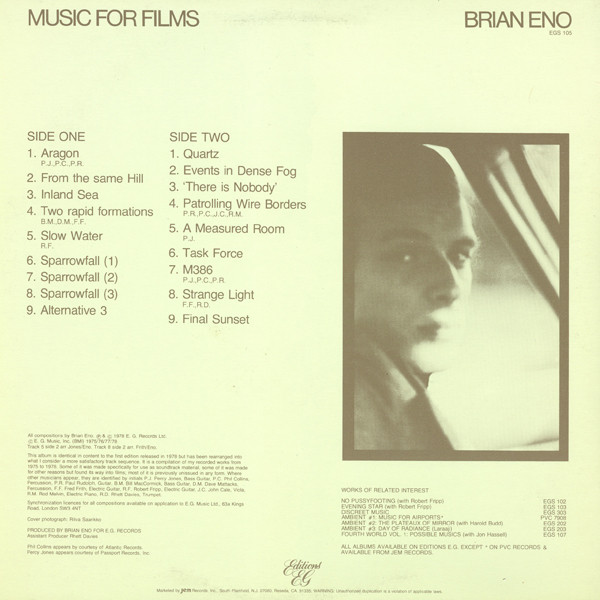 Brian Eno - Music For Films | Editions EG (EGS 105) - 2