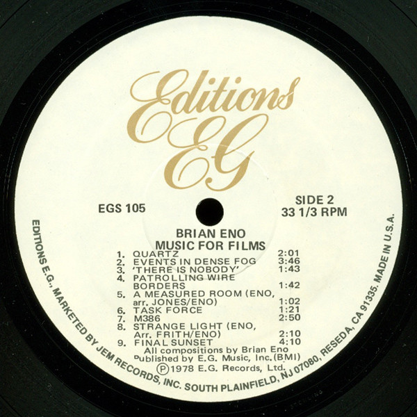 Brian Eno - Music For Films | Editions EG (EGS 105) - 4