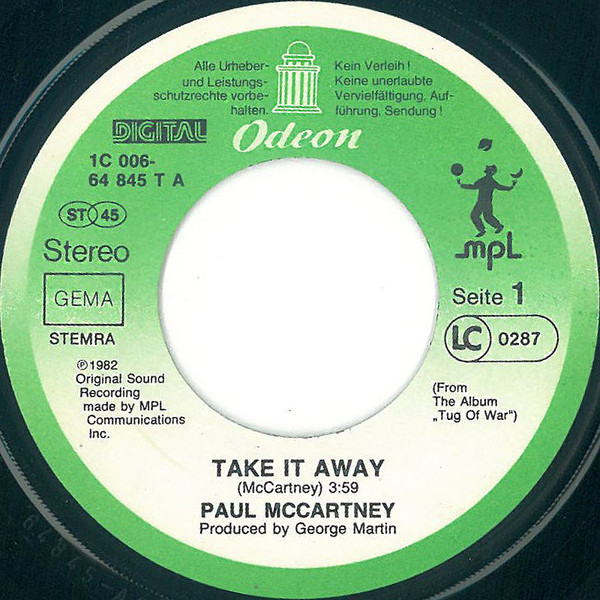 Paul McCartney - Take It Away | Odeon (1C 006-64 845 T) - 3