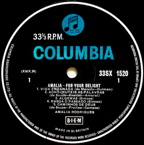 Amália Rodrigues - Amalia For Your Delight | Columbia (33SX 1520) - 3