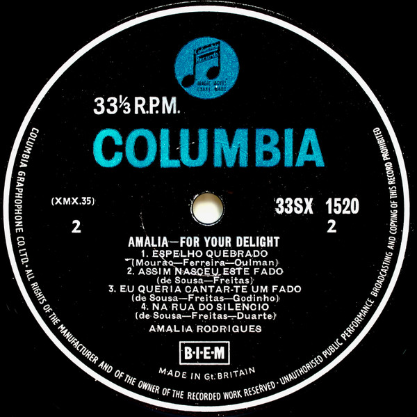 Amália Rodrigues - Amalia For Your Delight | Columbia (33SX 1520) - 4