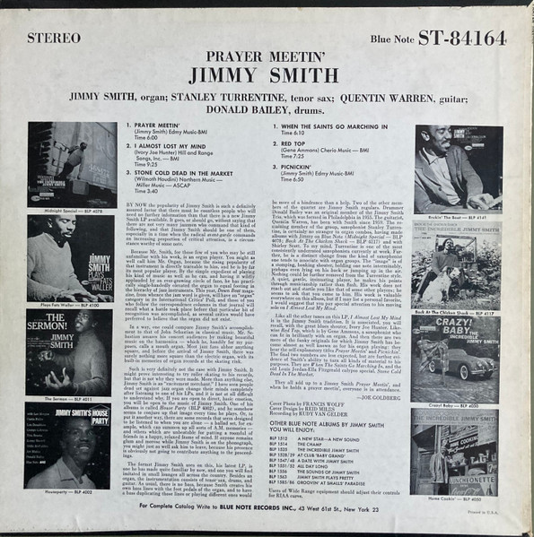 Jimmy Smith With Stanley Turrentine - Prayer Meetin' | Blue Note (ST-84164) - 2
