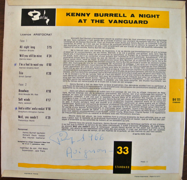 The Kenny Burrell Trio - A Night At The Vanguard | Barclay (84111) - 2 The Kenny Burrell Trio - A Night At The Vanguard | Barclay (84111) - 2