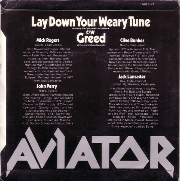 Aviator - Lay Down Your Weary Tune | Harvest (HAR 5171) - 2