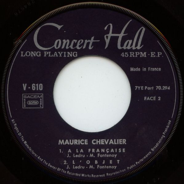 Maurice Chevalier Accompagné Par Les Orchestres De Fred Freed Et Jo Boyer - Une Canne Et Une Casquette | Concert Hall (V - 610) - 4