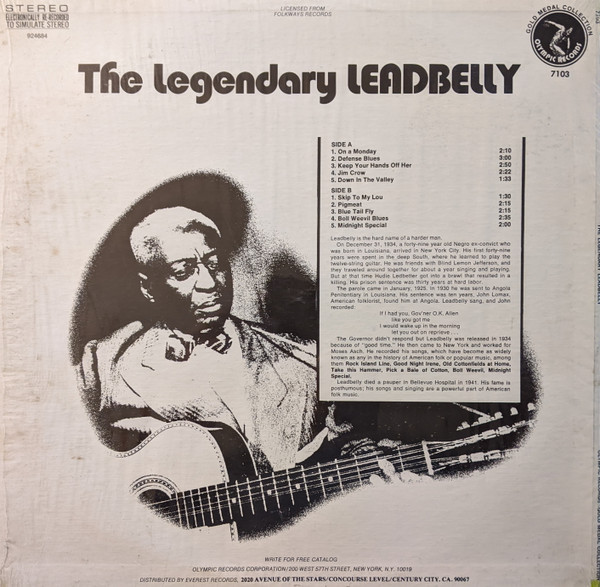 Leadbelly - The Legendary Leadbelly | Olympic Records (7103) - 2 Leadbelly - The Legendary Leadbelly | Olympic Records (7103) - 2
