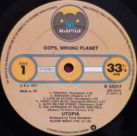 Utopia - Oops! Wrong Planet | Bearsville (K 55517) - 3 Utopia - Oops! Wrong Planet | Bearsville (K 55517) - 3