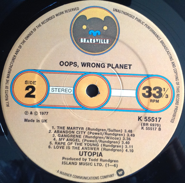 Utopia - Oops! Wrong Planet | Bearsville (K 55517) - 4 Utopia - Oops! Wrong Planet | Bearsville (K 55517) - 4