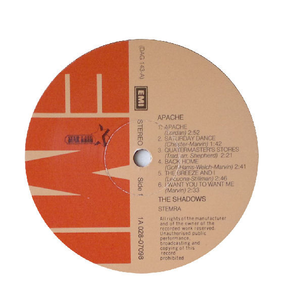 The Shadows - Apache | EMI (1A 028-07098) - 3 The Shadows - Apache | EMI (1A 028-07098) - 3
