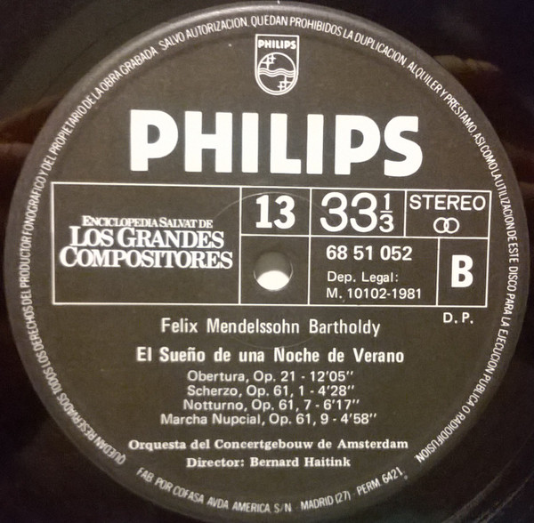 Felix Mendelssohn-Bartholdy - Sinfonía N.º 4 En La Mayor, Op. 90 "Italiana" / "El Sueño De Una Noche De Verano", Op. 21 Y Op. 61 | Philips (68 51 052) - 4