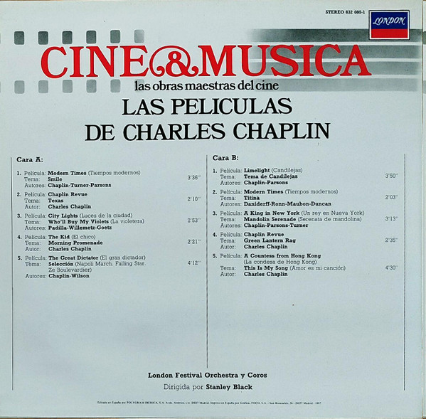 London Festival Orchestra Y London Festival Chorus Dirigida Por Stanley Black - Las Películas De Charles Chaplin | London Records (832 080-I) - 2 London Festival Orchestra Y London Festival Chorus Dirigida Por Stanley Black - Las Películas De Charles Chaplin | London Records (832 080-I) - 2