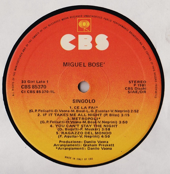 Miguel Bosé - Singolo | CBS (CBS 85370) - 3