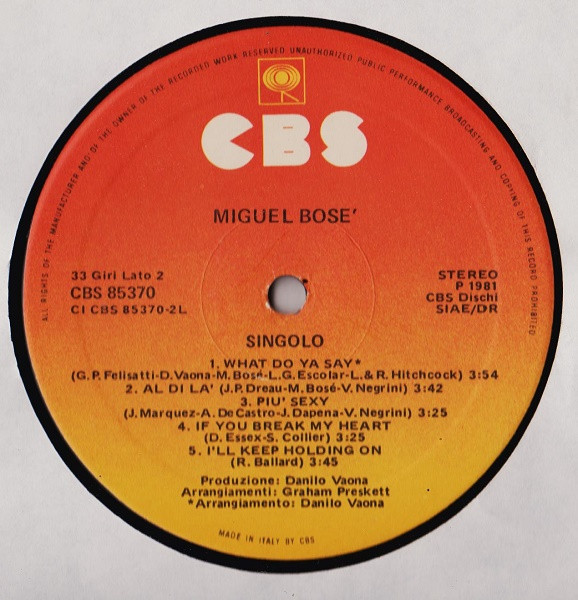 Miguel Bosé - Singolo | CBS (CBS 85370) - 4