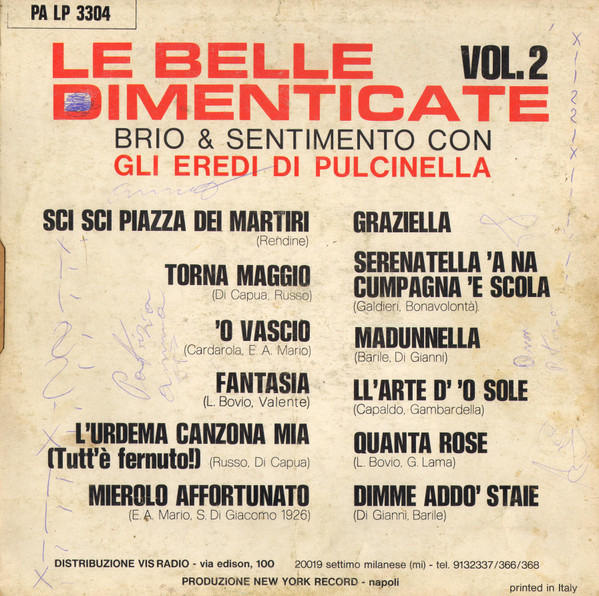 Gli Eredi Di Pulcinella - Le Belle Dimenticate Vol.2 | New York Record (PA LP 3304) - 2