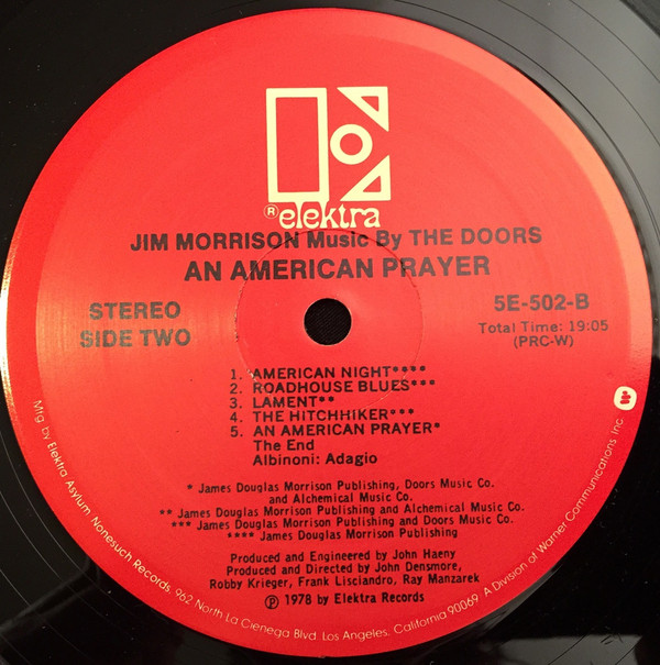 Jim Morrison Music By The Doors - An American Prayer | Elektra (5E-502) - 3 Jim Morrison Music By The Doors - An American Prayer | Elektra (5E-502) - 3